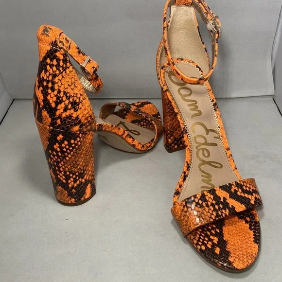 Sam Edelman Yaro Python-Embossed Leather Block-Heel Sandals size 8 - Picture 2 of 6